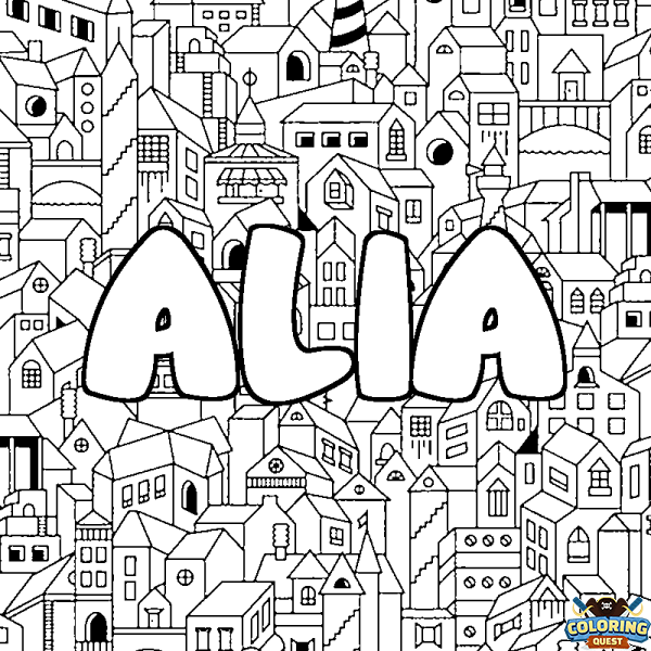 Coloring page first name ALIA - City background