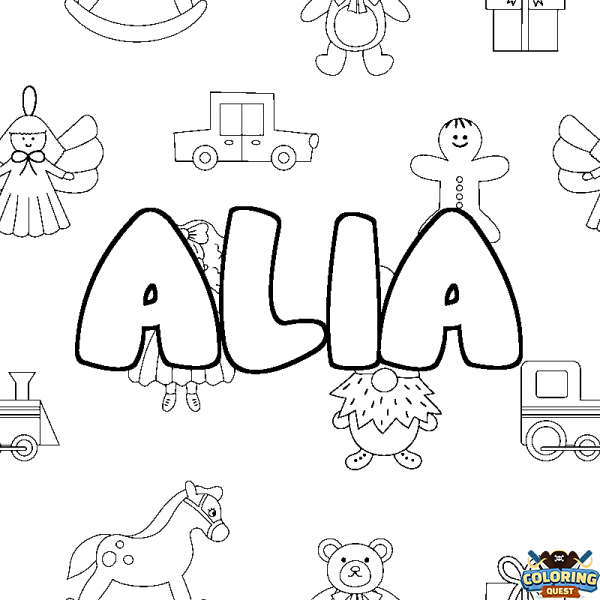 Coloring page first name ALIA - Toys background