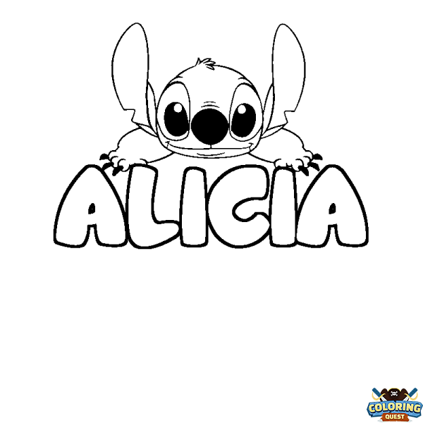 Coloring page first name ALICIA - Stitch background