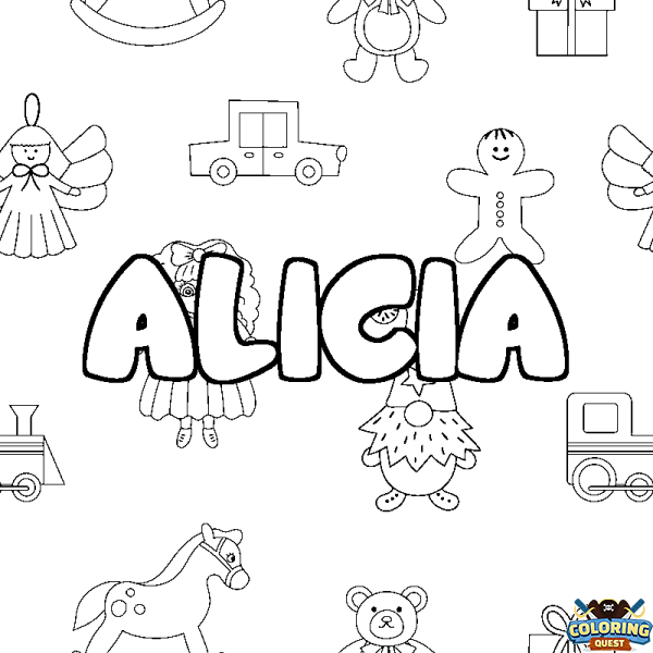 Coloring page first name ALICIA - Toys background