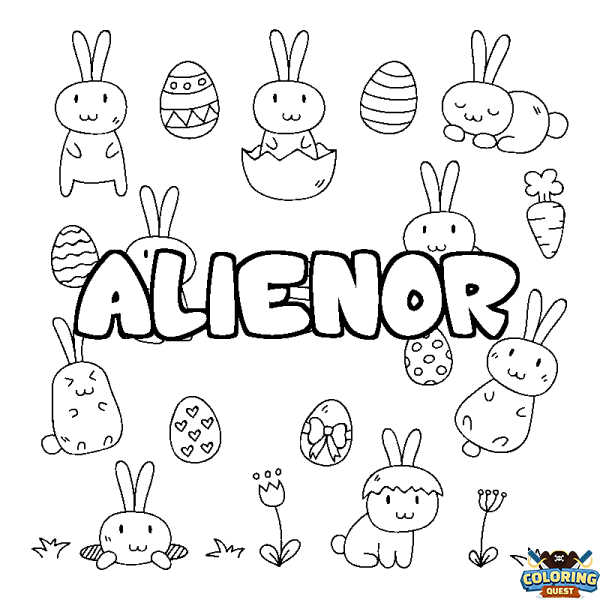 Coloring page first name ALIENOR - Easter background