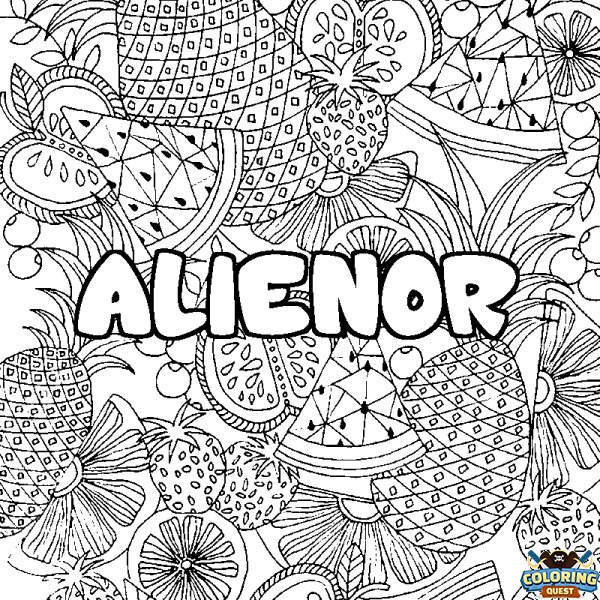 Coloring page first name ALIENOR - Fruits mandala background