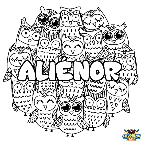 Coloring page first name ALI&Eacute;NOR - Owls background