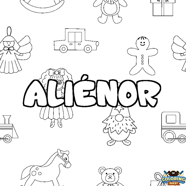 Coloring page first name ALI&Eacute;NOR - Toys background