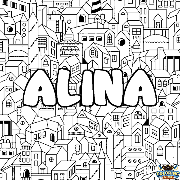 Coloring page first name ALINA - City background