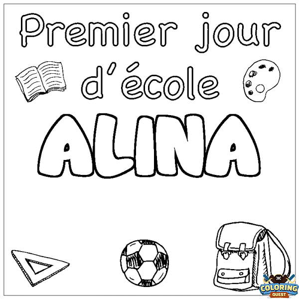 Coloring page first name ALINA - School First day background