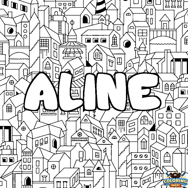 Coloring page first name ALINE - City background