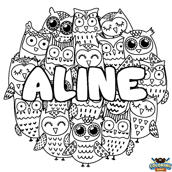 Coloring page first name ALINE - Owls background