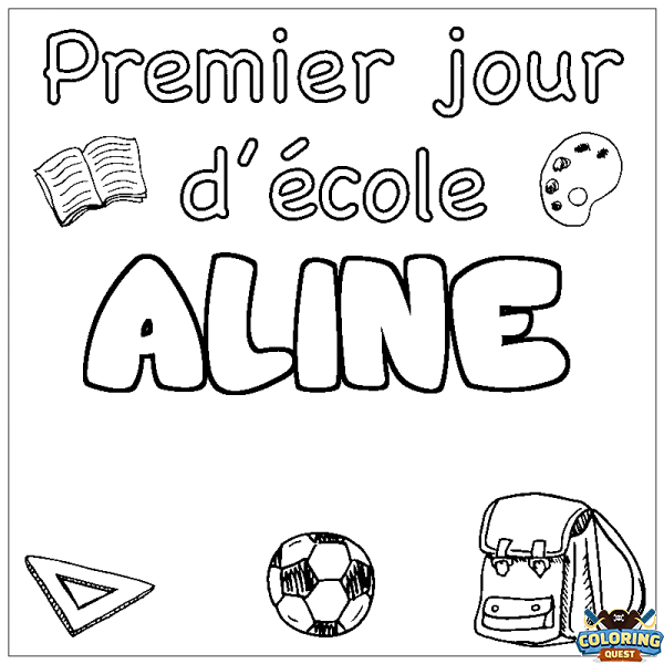 Coloring page first name ALINE - School First day background