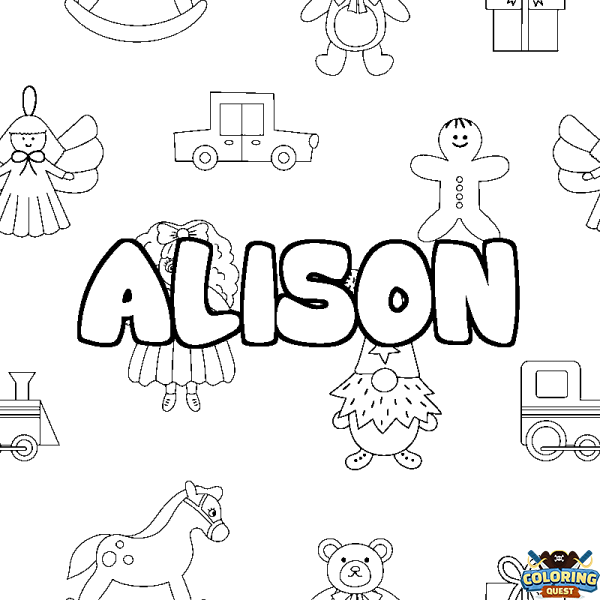 Coloring page first name ALISON - Toys background