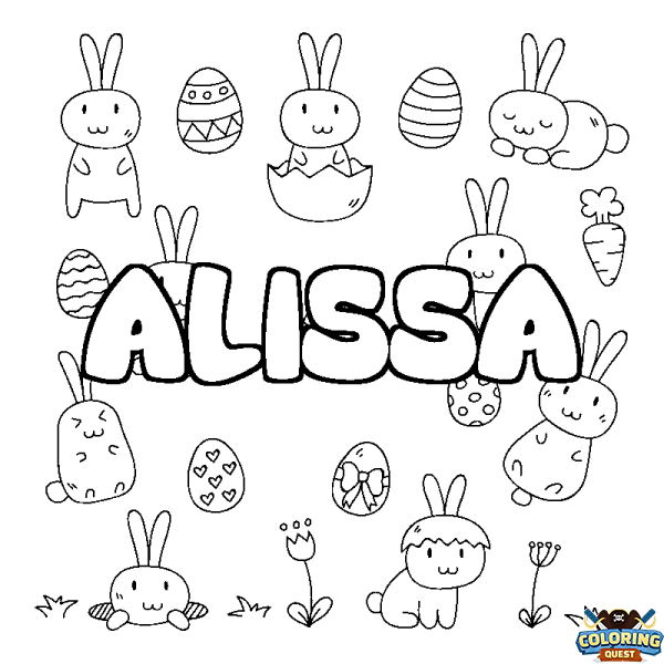 Coloring page first name ALISSA - Easter background