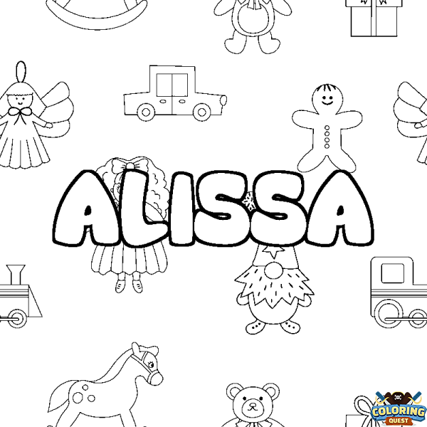 Coloring page first name ALISSA - Toys background