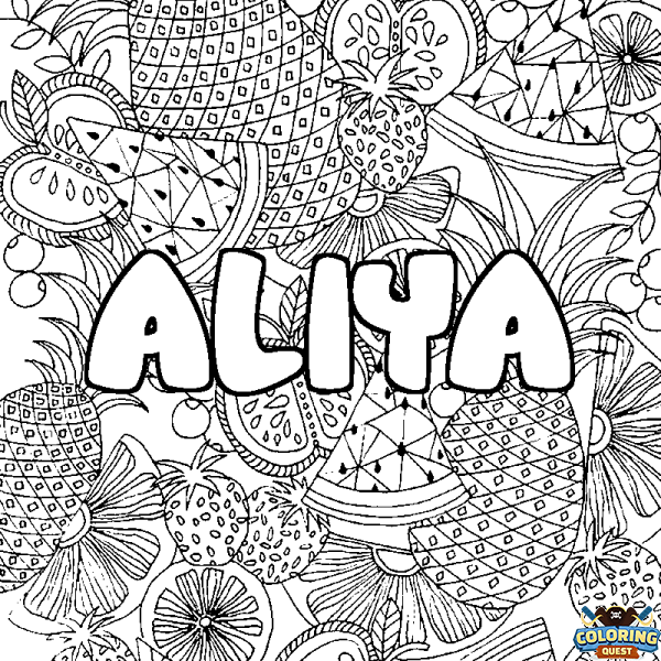 Coloring page first name ALIYA - Fruits mandala background