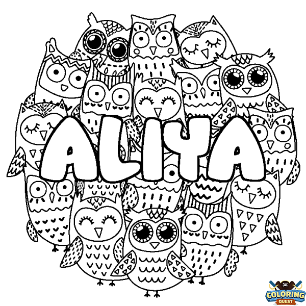 Coloring page first name ALIYA - Owls background