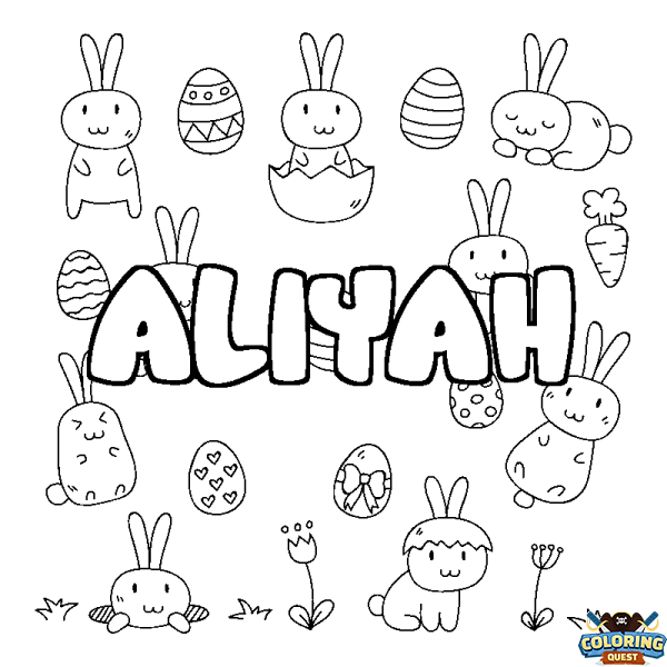 Coloring page first name ALIYAH - Easter background