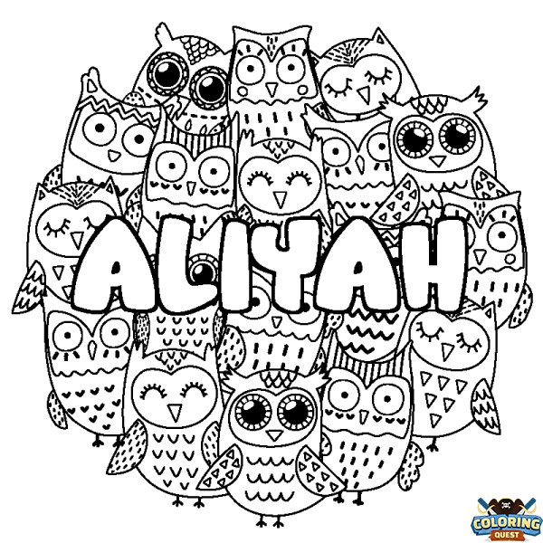 Coloring page first name ALIYAH - Owls background