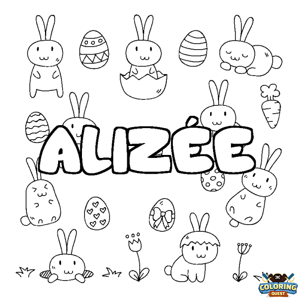 Coloring page first name ALIZ&Eacute;E - Easter background