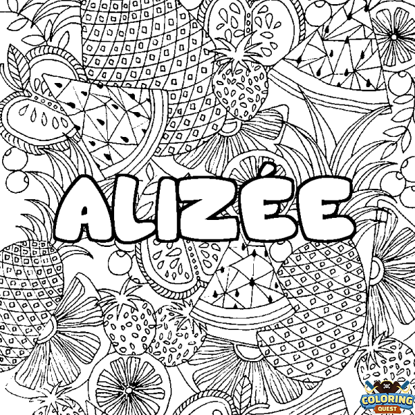 Coloring page first name ALIZ&Eacute;E - Fruits mandala background