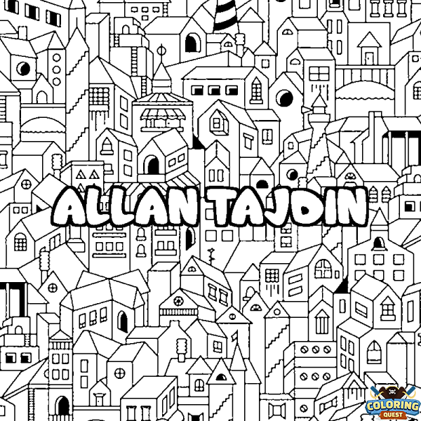 Coloring page first name ALLAN TAJDIN - City background