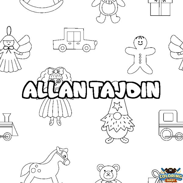 Coloring page first name ALLAN TAJDIN - Toys background