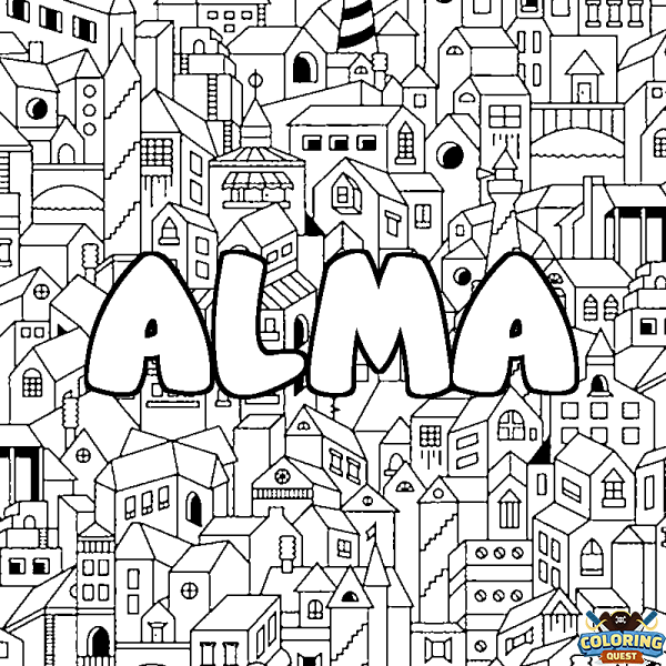 Coloring page first name ALMA - City background