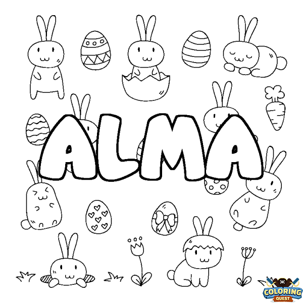 Coloring page first name ALMA - Easter background