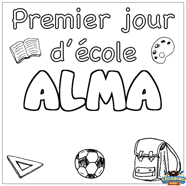 Coloring page first name ALMA - School First day background