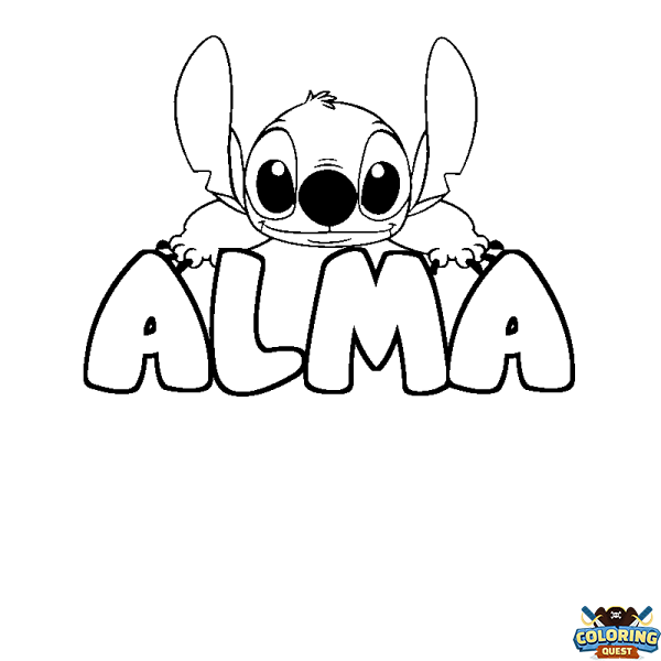 Coloring page first name ALMA - Stitch background