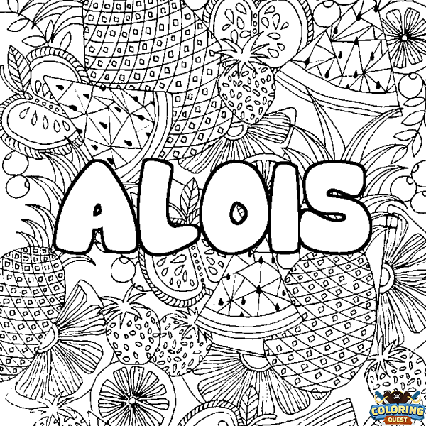 Coloring page first name ALOIS - Fruits mandala background