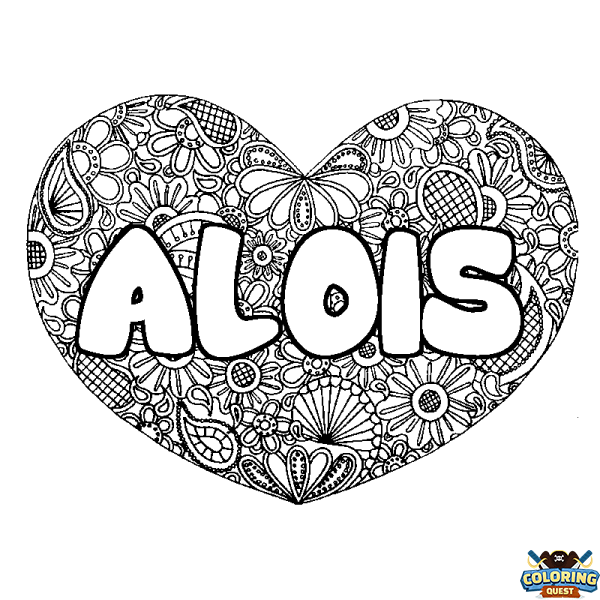 Coloring page first name ALOIS - Heart mandala background