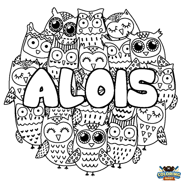 Coloring page first name ALOIS - Owls background