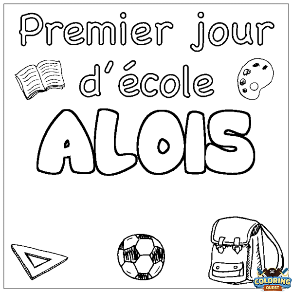 Coloring page first name ALOIS - School First day background