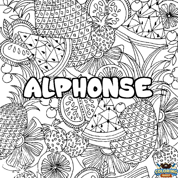 Coloring page first name ALPHONSE - Fruits mandala background