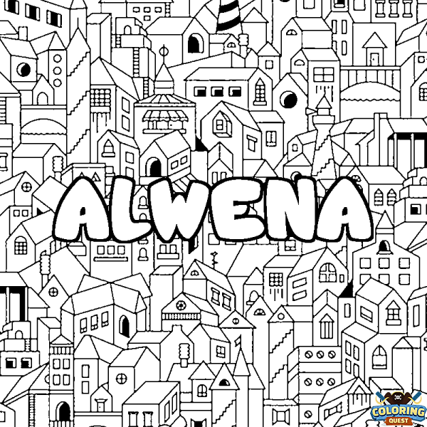 Coloring page first name ALWENA - City background