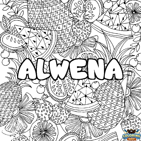 Coloring page first name ALWENA - Fruits mandala background