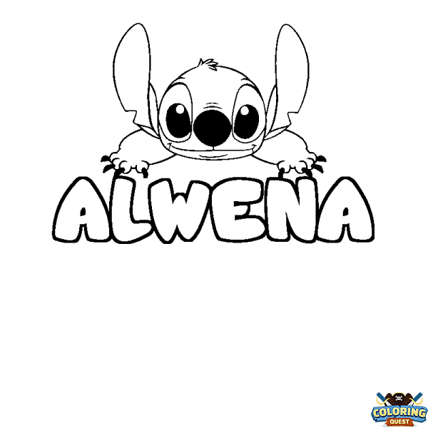 Coloring page first name ALWENA - Stitch background