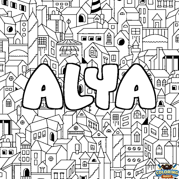 Coloring page first name ALYA - City background