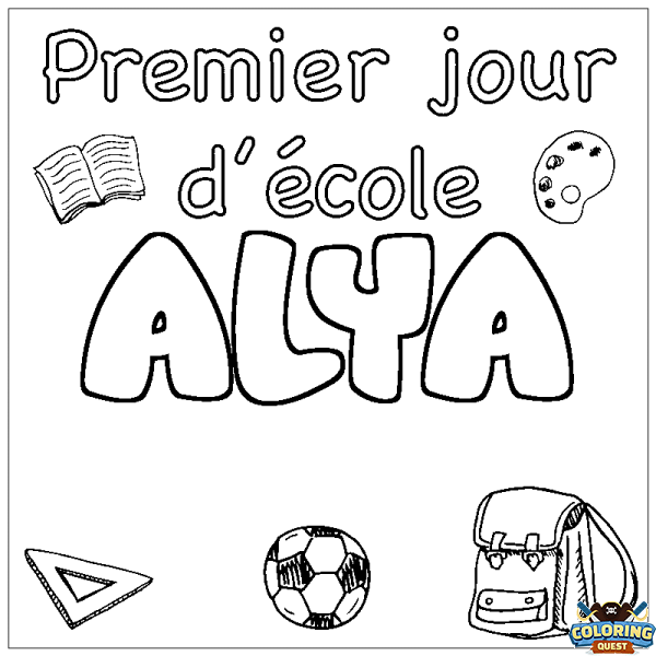 Coloring page first name ALYA - School First day background