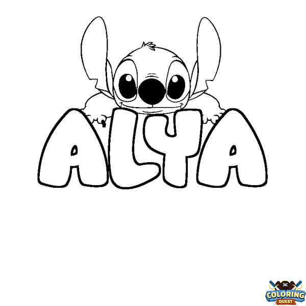 Coloring page first name ALYA - Stitch background