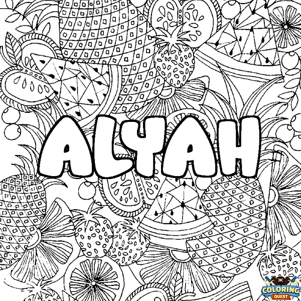 Coloring page first name ALYAH - Fruits mandala background