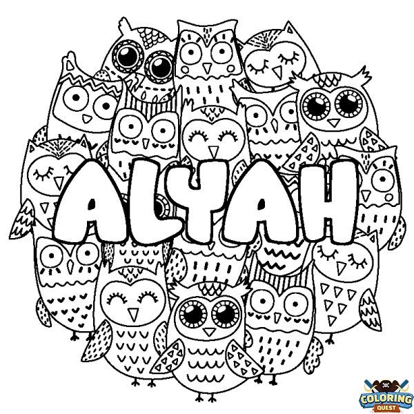 Coloring page first name ALYAH - Owls background