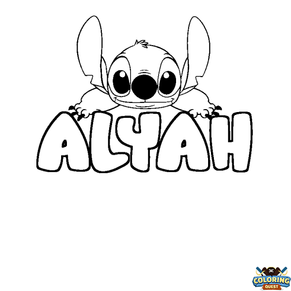 Coloring page first name ALYAH - Stitch background