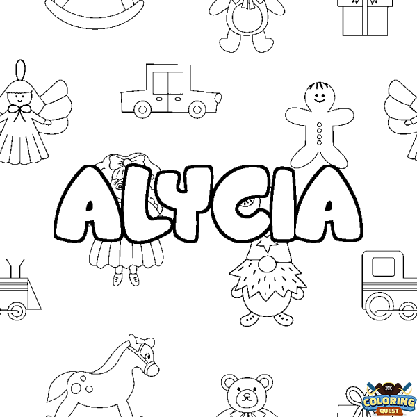 Coloring page first name ALYCIA - Toys background