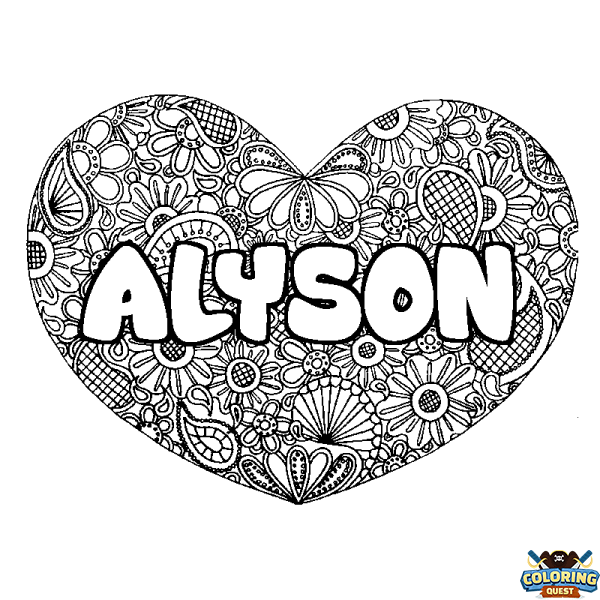 Coloring page first name ALYSON - Heart mandala background