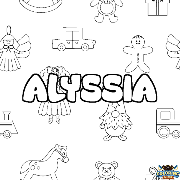 Coloring page first name ALYSSIA - Toys background