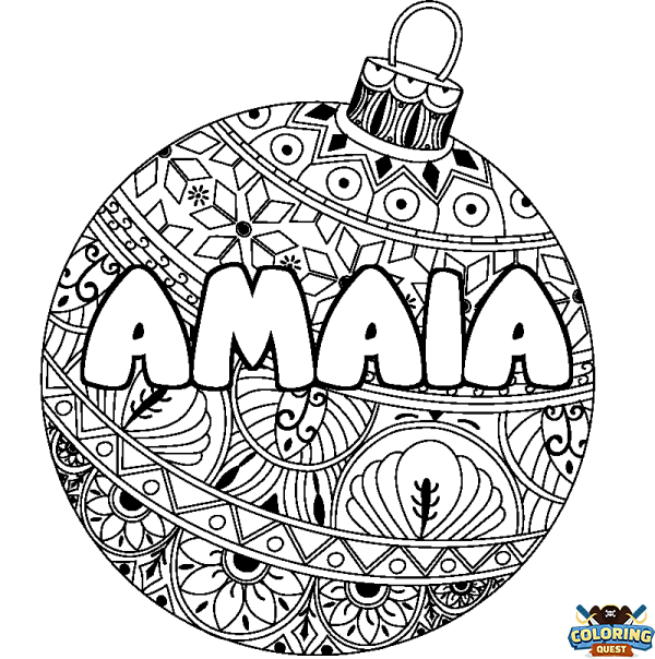 Coloring page first name AMAIA - Christmas tree bulb background