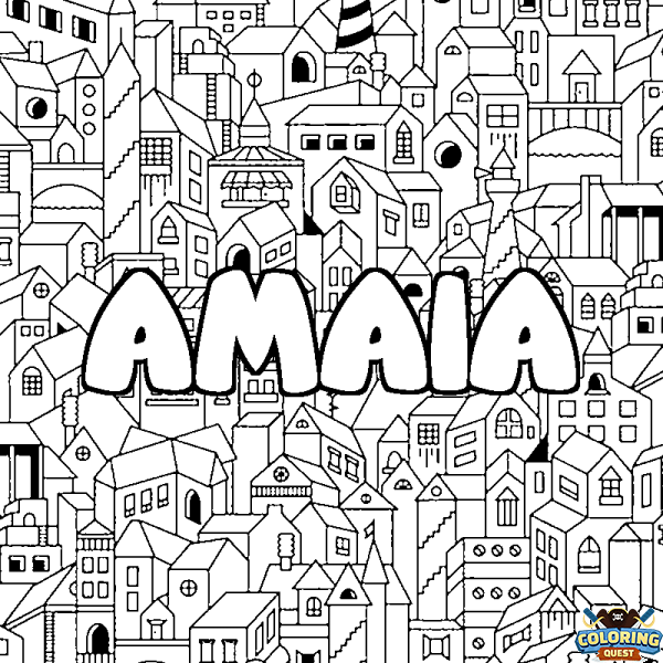 Coloring page first name AMAIA - City background