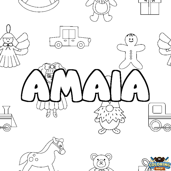 Coloring page first name AMAIA - Toys background