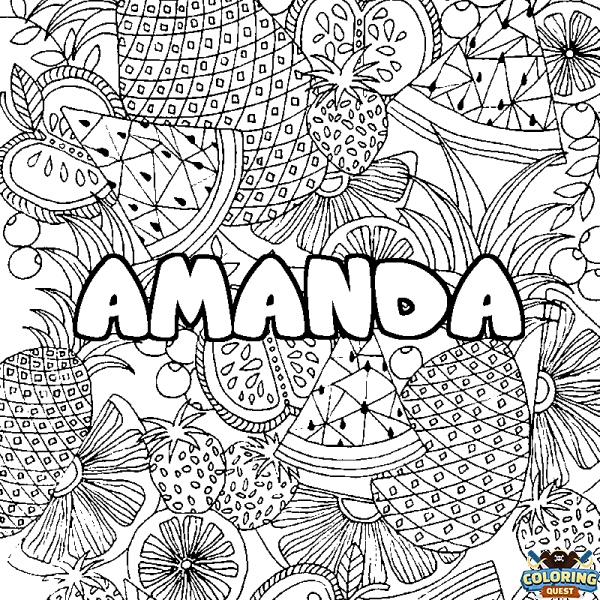 Coloring page first name AMANDA - Fruits mandala background