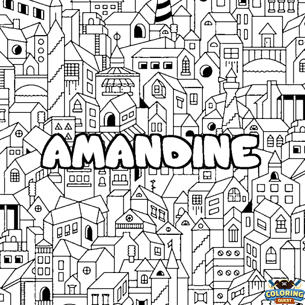 Coloring page first name AMANDINE - City background